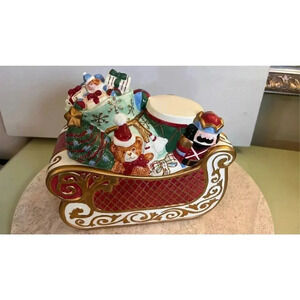 St. Nicholas Collection Christmas Cookie Jar Santa's Sleigh Toy Bags